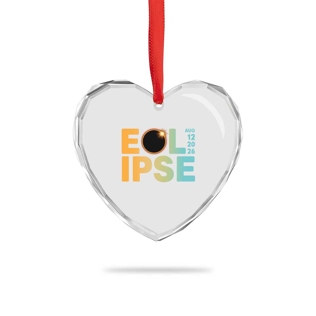 2026 Total Solar Eclipse Retro Typography Heart Crystal Glass Ornament August 12 Totality Astronomy Gift