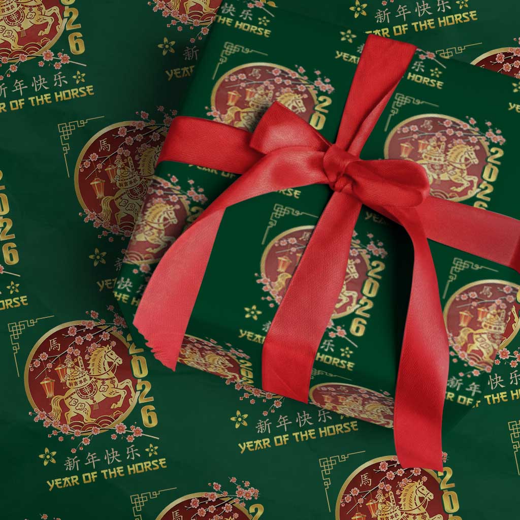 2026 Year of the Horse Lunar New Year Wrapping Paper Roll TS10 Green Print Your Wear