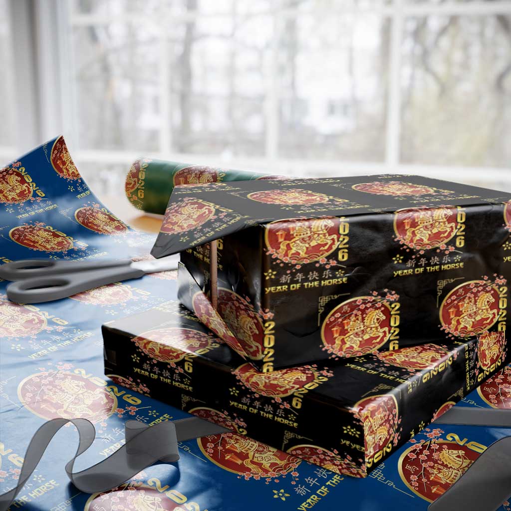 2026 Year of the Horse Lunar New Year Wrapping Paper Roll TS10 Black Print Your Wear