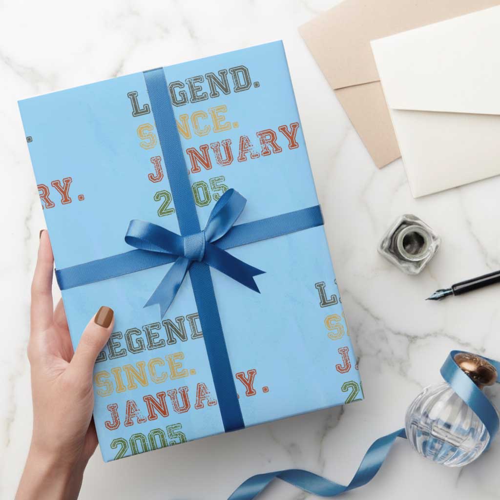 21st Birthday Gifts Wrapping Paper Roll Retro 21 Years Old Legend Since January 2005 TS10 Light Blue Print Your Wear