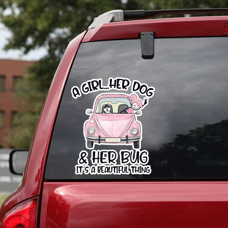 Personalized JP Decal Bug Girl VW Beetle Van Dog CTM package 13x13cm Custom - Printyourwear