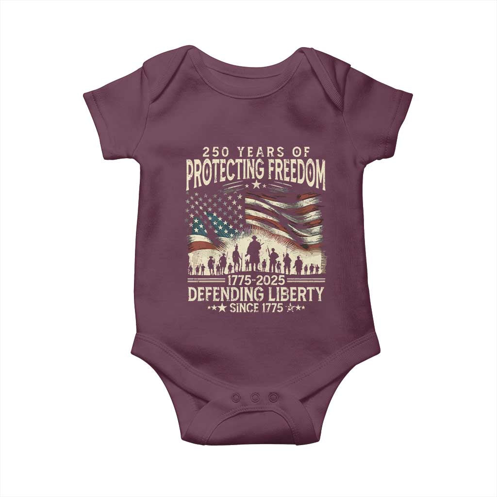 250 Years Of Protecting Freedom Defending Liberty Since 1775 Baby Onesie US Military Army Birthday TS11 Maroon Print Your Wear