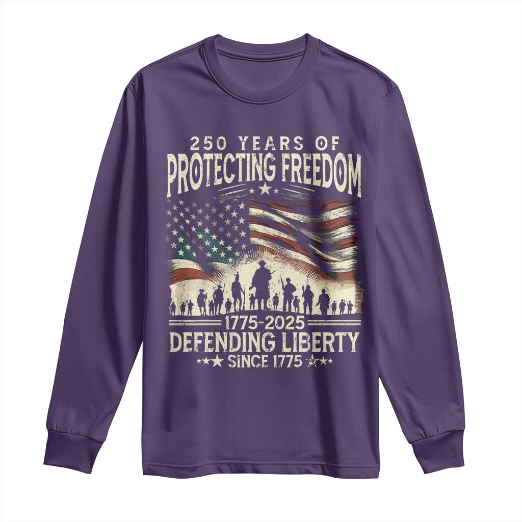 250 Years Of Protecting Freedom Defending Liberty Since 1775 Long Sleeve Shirt US Military Army Birthday TS11 Purple Print Your Wear