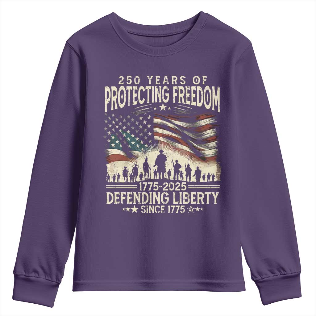250 Years Of Protecting Freedom Defending Liberty Since 1775 Youth Sweatshirt US Military Army Birthday TS11 Purple Print Your Wear