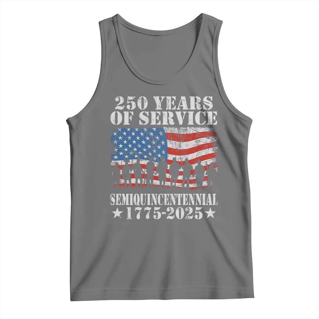 250 Years Of Service Semiquincentennial Tank Top US Military Army Birthday American Flag TS11 Black Heather Print Your Wear