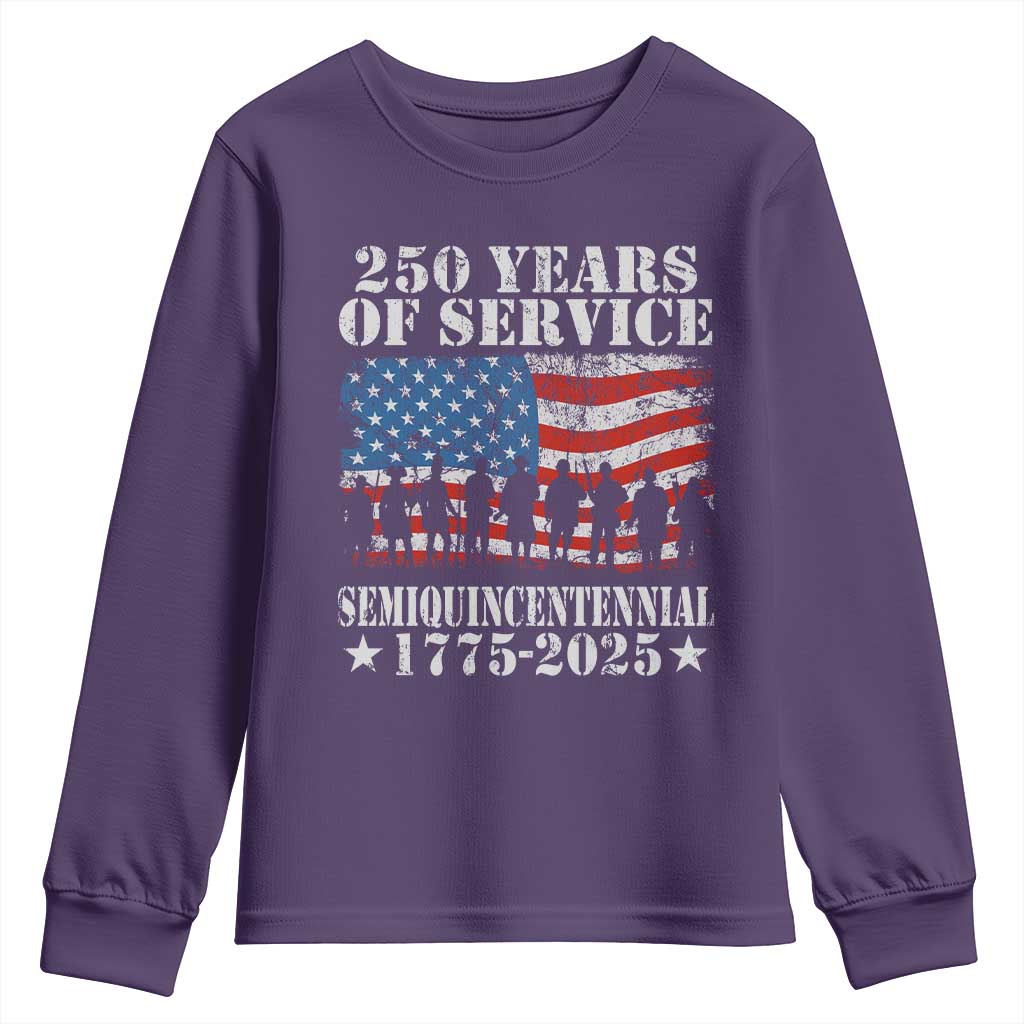 250 Years Of Service Semiquincentennial Youth Sweatshirt US Military Army Birthday American Flag TS11 Purple Print Your Wear