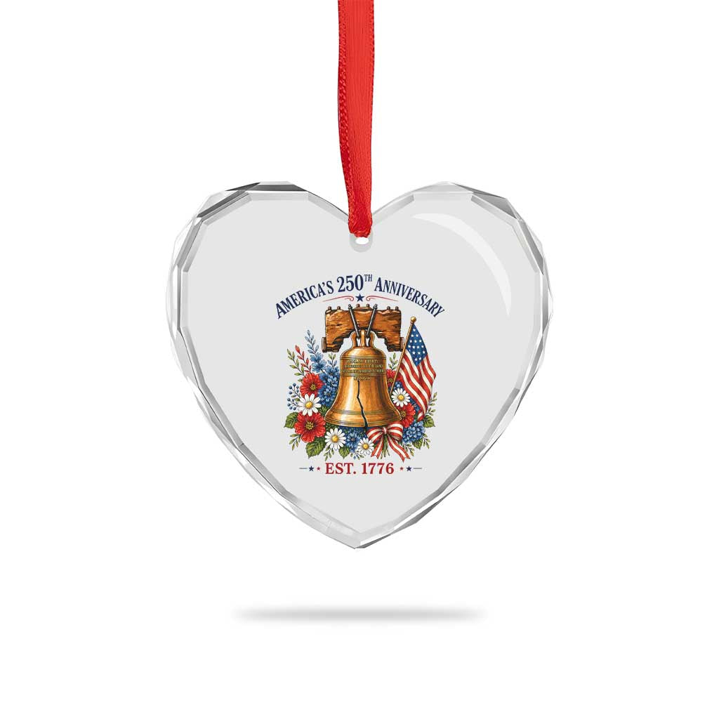 250 Anniversary Heart Crystal Glass Ornament Floral Liberty Bell USA 250th American 4th July 2026 TS10 Print Your Wear