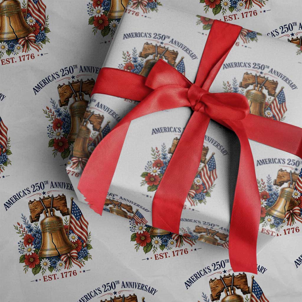 250 Anniversary Wrapping Paper Roll Floral Liberty Bell USA 250th American 4th July 2026 TS10 White Print Your Wear