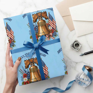 250 Anniversary Wrapping Paper Roll Floral Liberty Bell USA 250th American 4th July 2026 TS10 Light Blue Print Your Wear