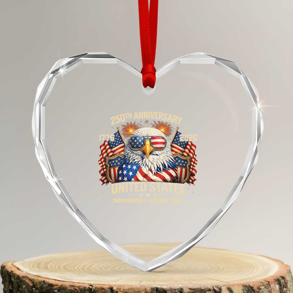 250 Anniversary USA 250th American 250 Years 4th July 2026 Heart Crystal Glass Ornament TS11 Transparent Glass 3'' Heart Print Your Wear