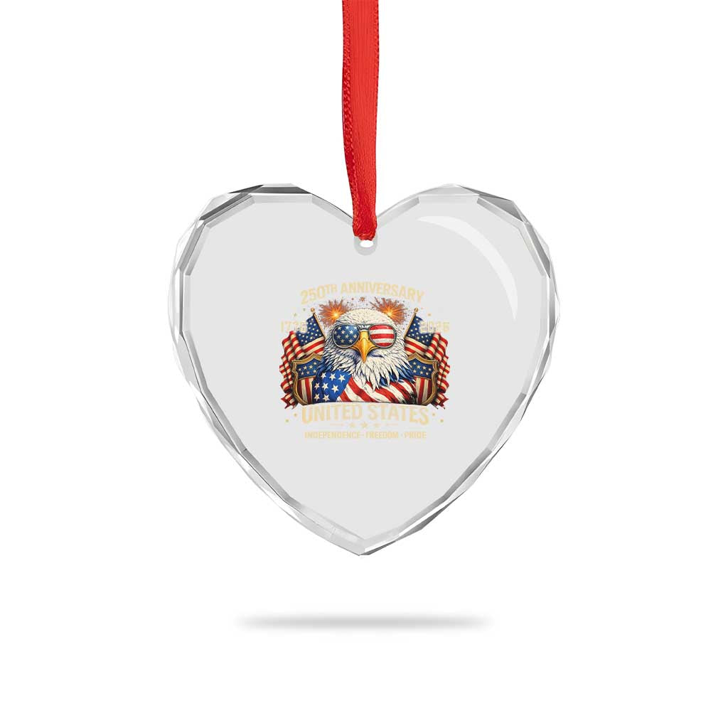 250 Anniversary USA 250th American 250 Years 4th July 2026 Heart Crystal Glass Ornament TS11 Print Your Wear