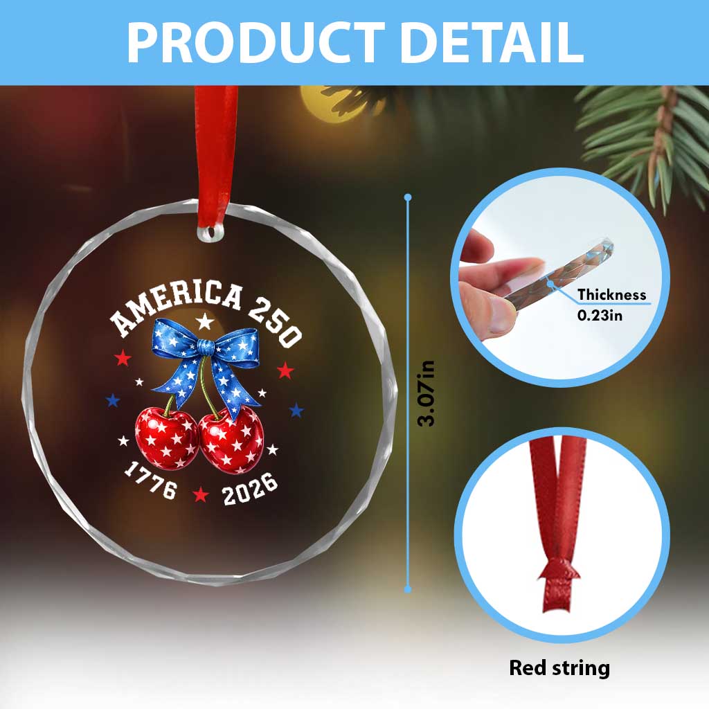 250 Anniversary USA Crystal Glass Ornament Cherry Coquette Bow 4th Of July 1776 2026 250th Birthday TS10 Print Your Wear