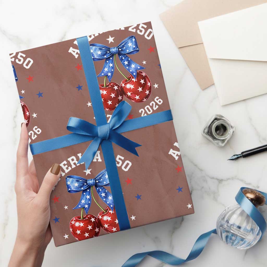 250 Anniversary USA Wrapping Paper Roll Cherry Coquette Bow 4th Of July 1776 2026 250th Birthday TS10 Mocha Print Your Wear