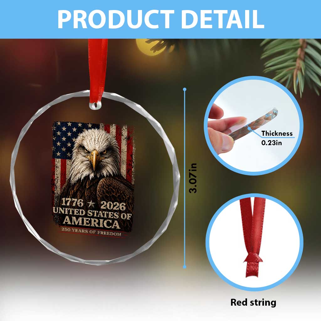 250 Anniversary USA Flag Crystal Glass Ornament Vintage Bald Eagle Patriotic 1776 2026 250 Years Birthday TS10 Print Your Wear