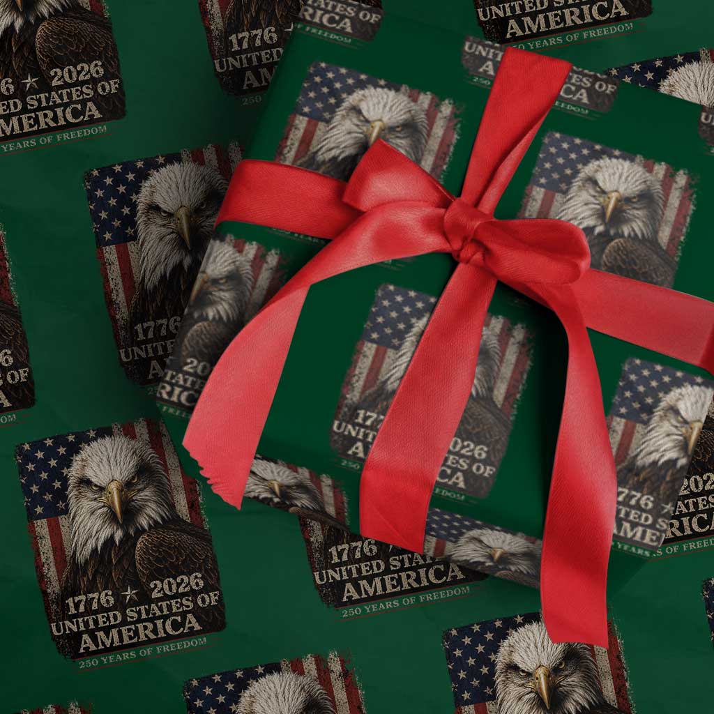 250 Anniversary USA Flag Wrapping Paper Roll Vintage Bald Eagle Patriotic 1776 2026 250 Years Birthday TS10 Green Print Your Wear