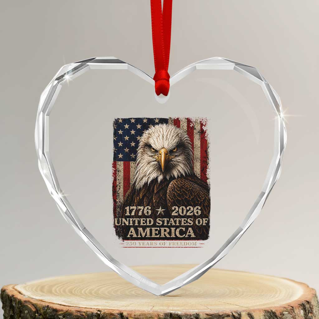 250 Anniversary USA Flag Heart Crystal Glass Ornament Vintage Bald Eagle Patriotic 1776 2026 250 Years Birthday TS10 Transparent Glass 3'' Heart Print Your Wear