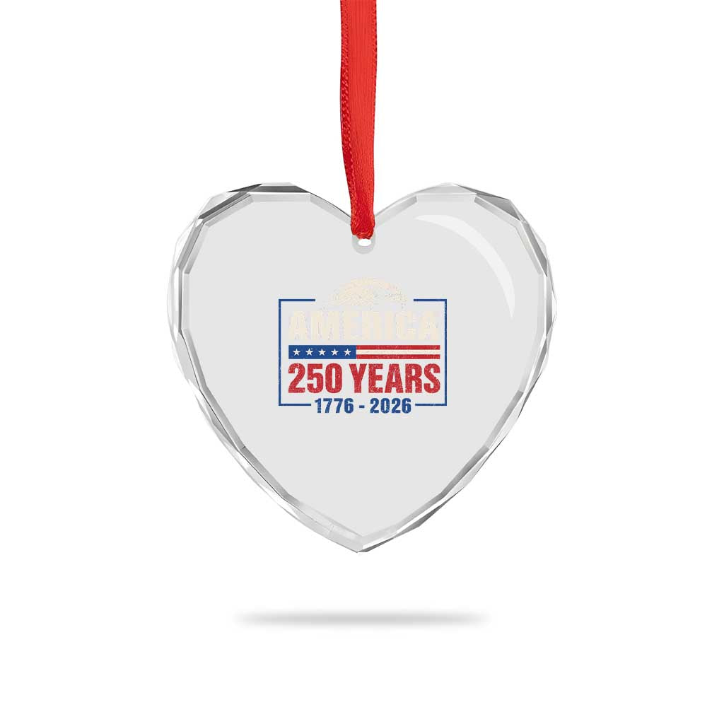 250 Anniversary USA Heart Crystal Glass Ornament Retro Eagle 250 Years Of Freedom 1776 2026