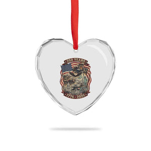 250 Years 1776 to 2026 Ultimate American Landmark Collage Heart Crystal Glass Ornament Liberty Bell Eagle and US Flag Semiquincentennial Patriotic