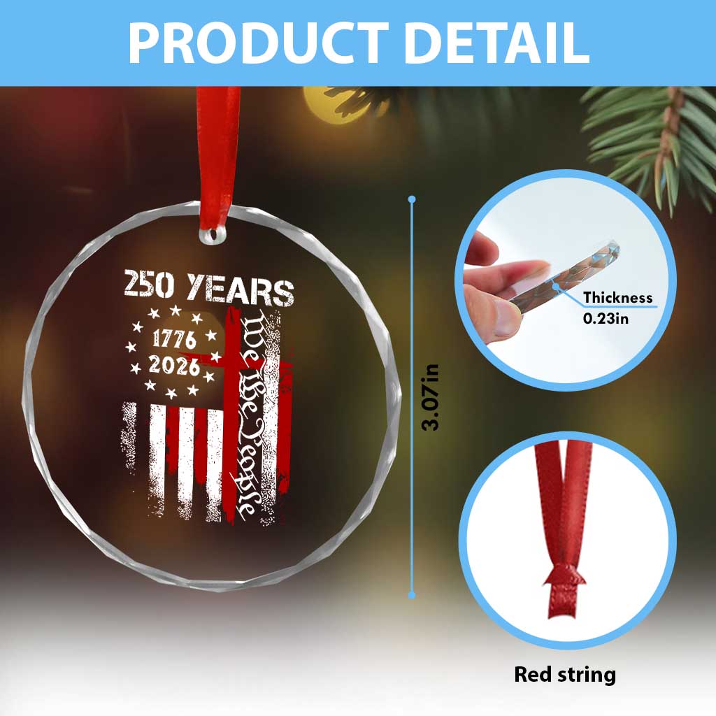250 Years America Anniversary Christian USA Flag Crystal Glass Ornament TS11 Print Your Wear