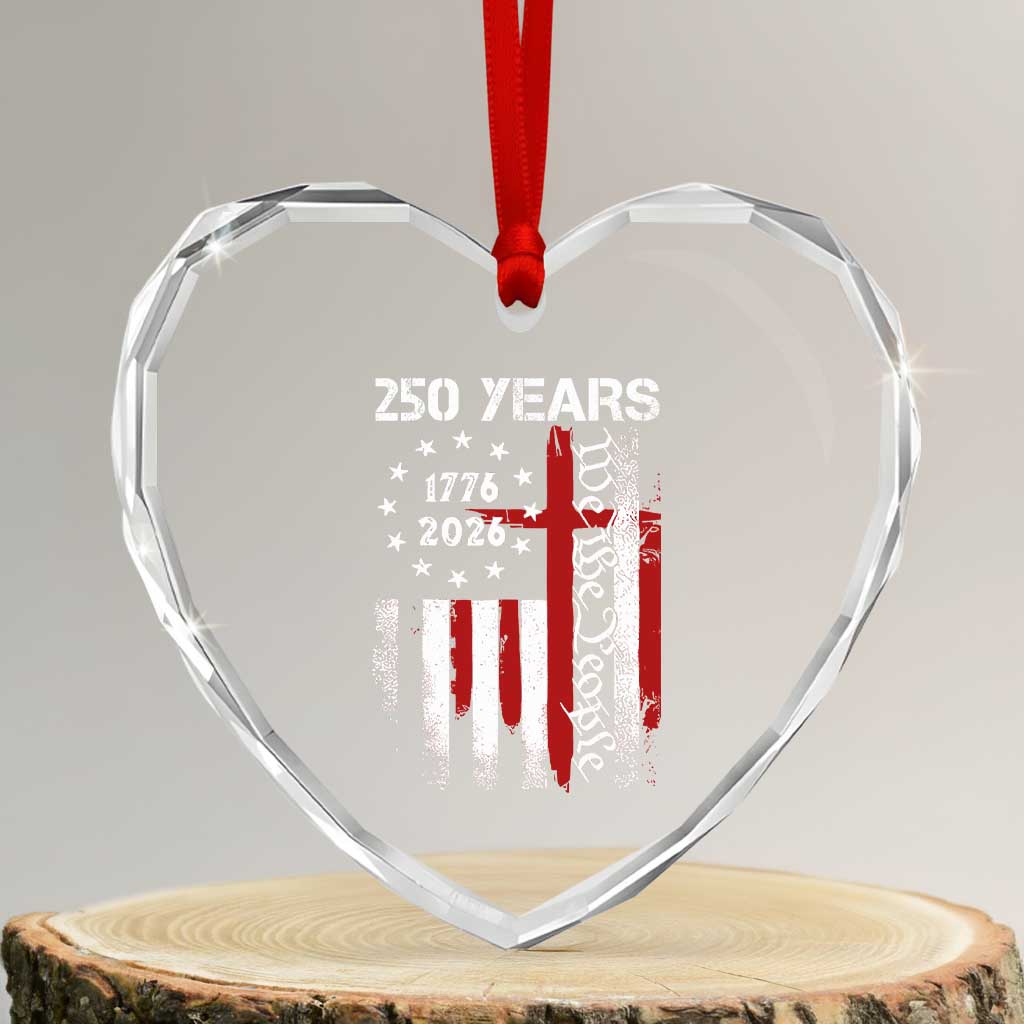 250 Years America Anniversary Christian USA Flag Heart Crystal Glass Ornament TS11 Transparent Glass 3'' Heart Print Your Wear