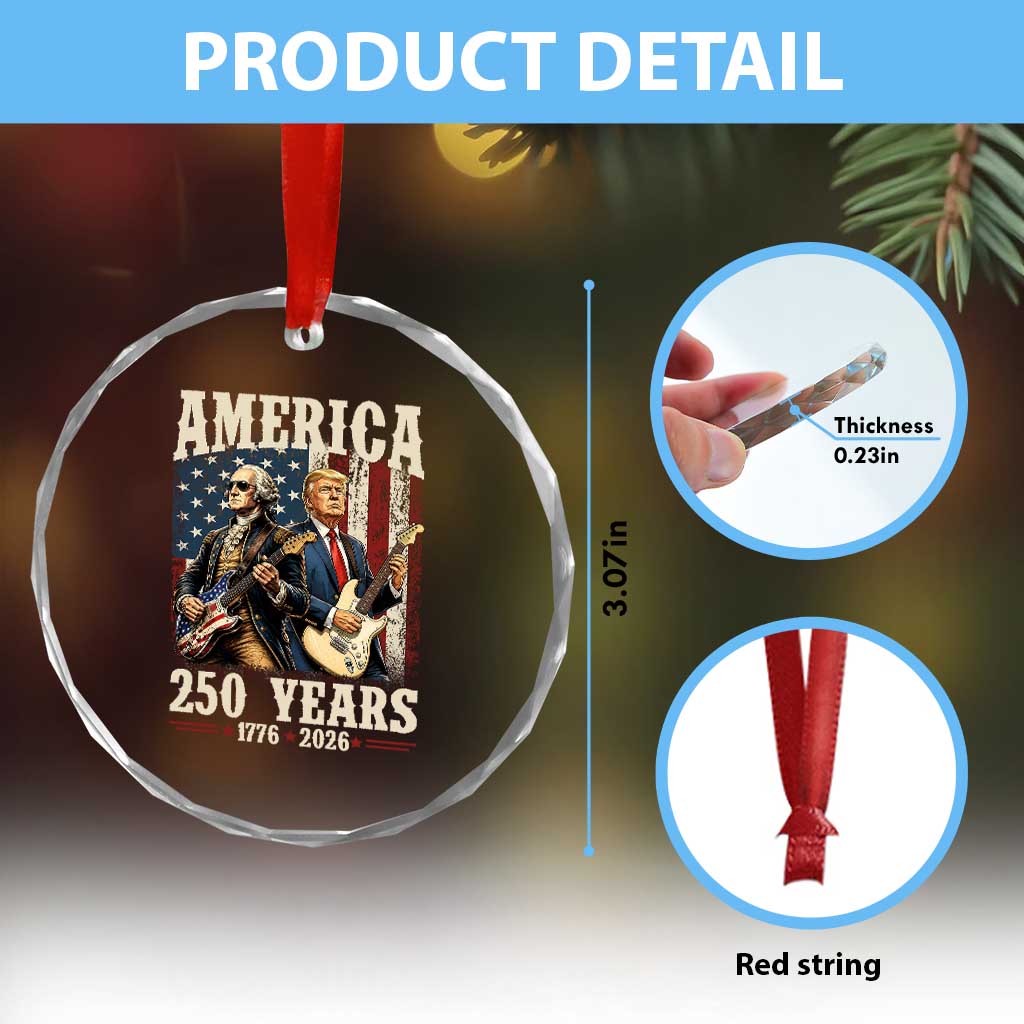 250 Years America Anniversary Crystal Glass Ornament Vintage President Playing Guitar 4th of July