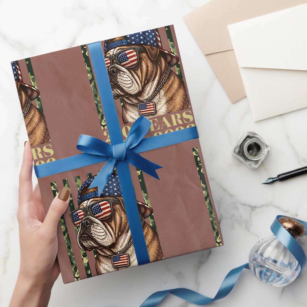 250 Years America Anniversary Wrapping Paper Roll Military Bulldog American Flag Camo