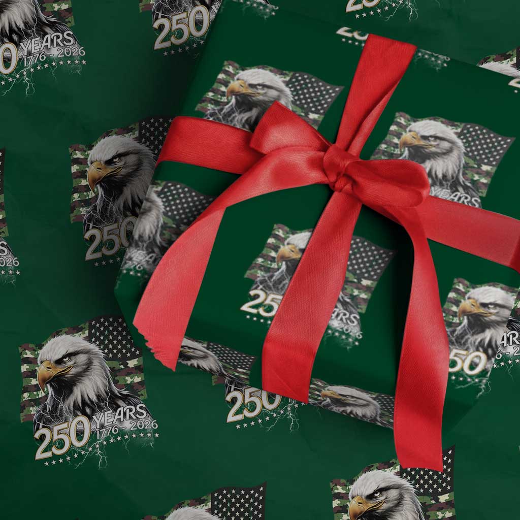 250 Years America Anniversary Wrapping Paper Roll Patriotic Bald Eagle Military Tactical American Flag Camo