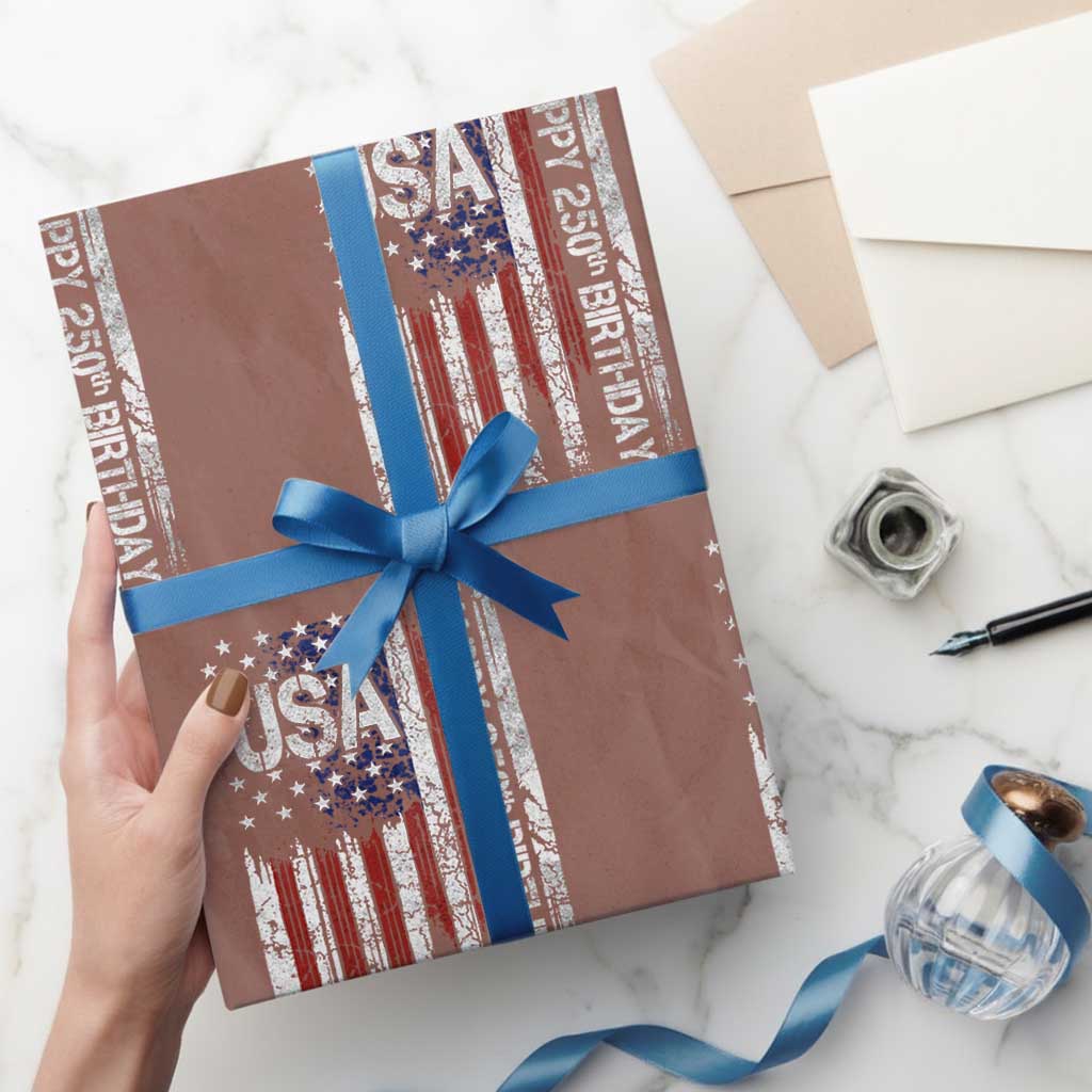 250 Years America Anniversary Flag Wrapping Paper Roll 4th of July Patriotic Independence Day TS10 Mocha Print Your Wear