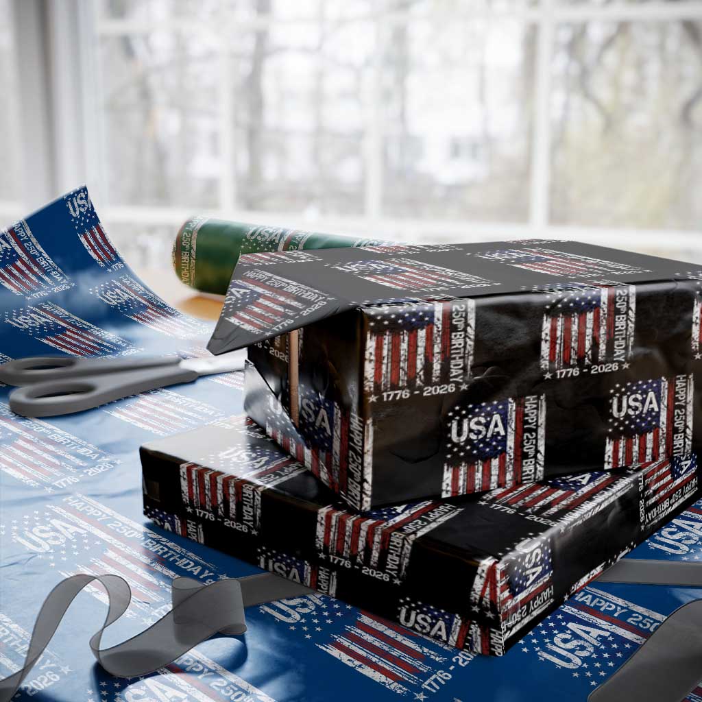 250 Years America Anniversary Flag Wrapping Paper Roll 4th of July Patriotic Independence Day TS10 Black Print Your Wear