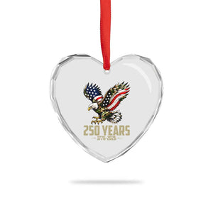 250 Years America Anniversary Heart Crystal Glass Ornament Military Eagle American Flag Camo
