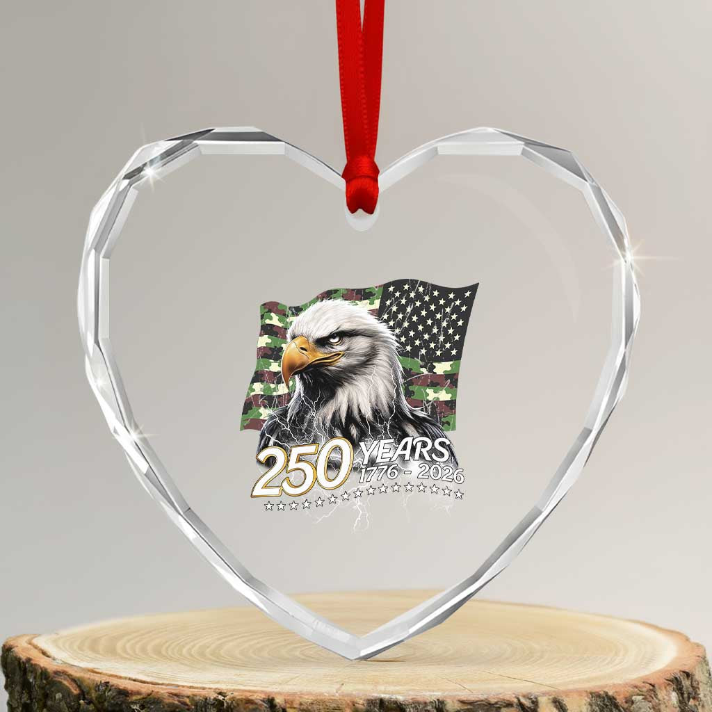 250 Years America Anniversary Heart Crystal Glass Ornament Patriotic Bald Eagle Military Tactical American Flag Camo TS14 Transparent Glass 3'' Heart Print Your Wear