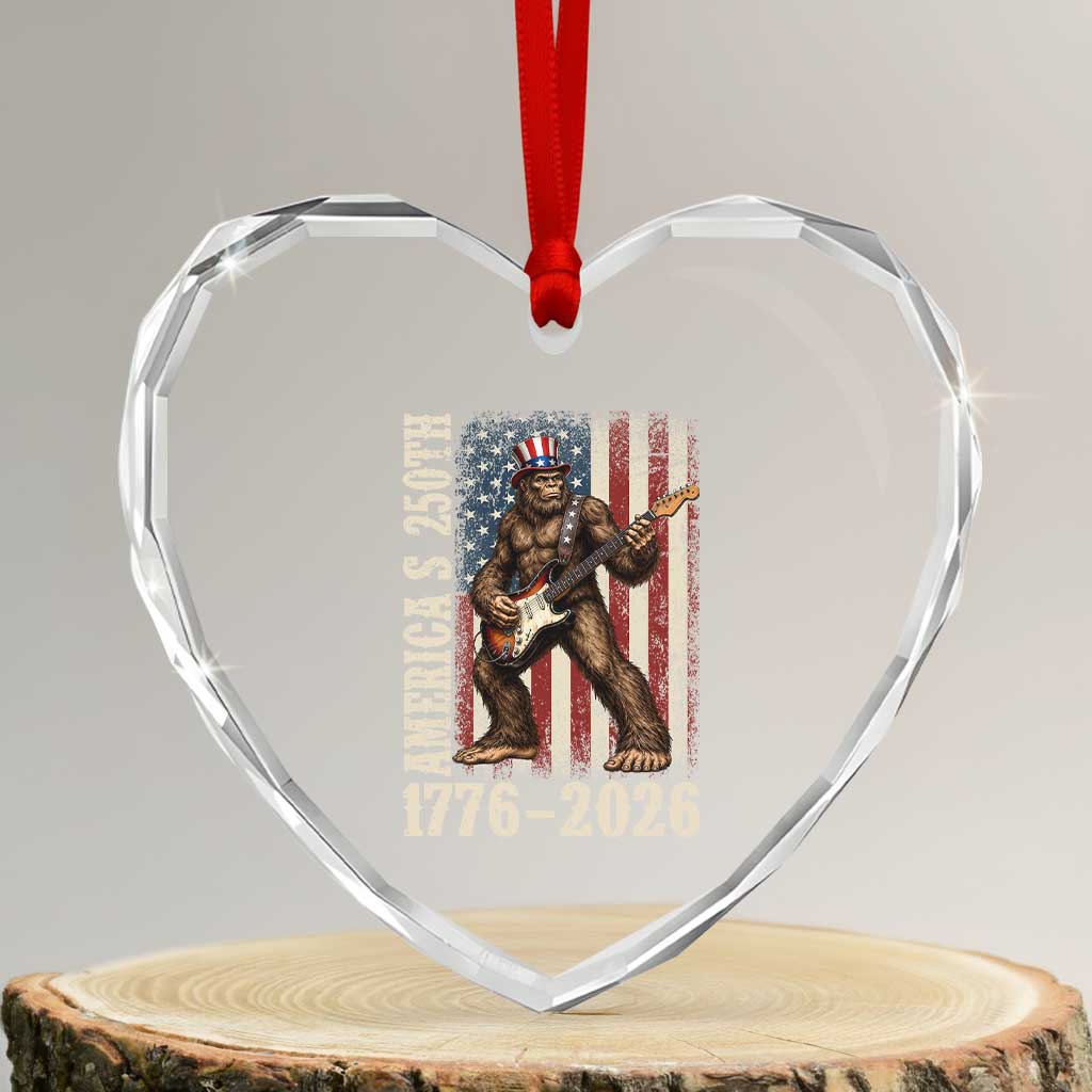 250 Years America Anniversary Heart Crystal Glass Ornament Patriotic Bigfoot Playing Guitar 4th Of July