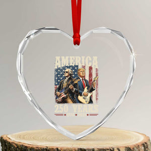 250 Years America Anniversary Heart Crystal Glass Ornament Vintage President Playing Guitar 4th of July