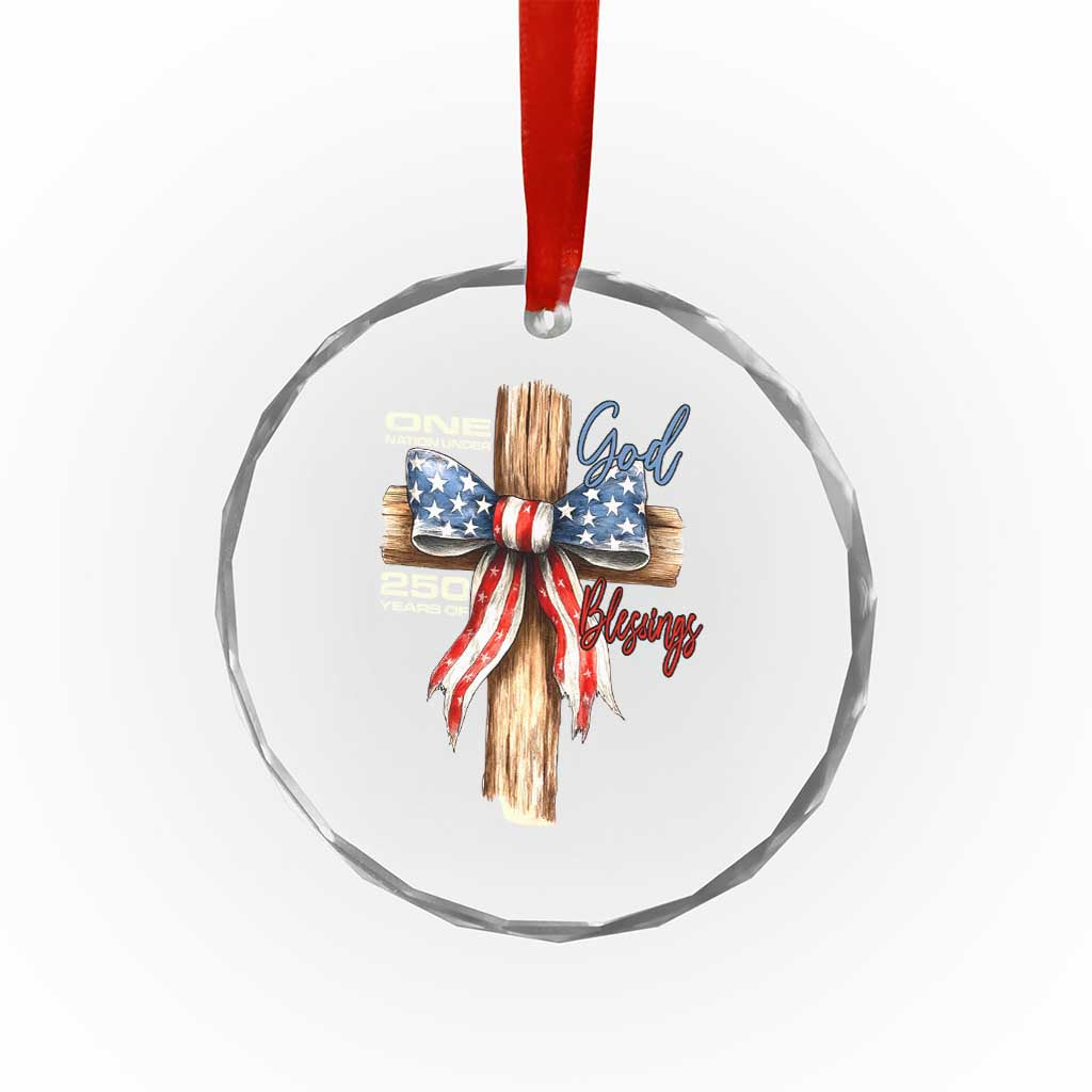 250 Years America Crystal Glass Ornament Coquette Bow Cross American 4th Of July 250th Anniversary TS10 Print Your Wear