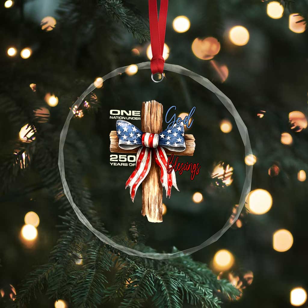 250 Years America Crystal Glass Ornament Coquette Bow Cross American 4th Of July 250th Anniversary TS10 Print Your Wear