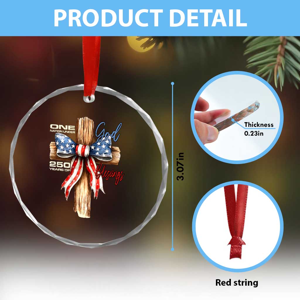 250 Years America Crystal Glass Ornament Coquette Bow Cross American 4th Of July 250th Anniversary TS10 Print Your Wear