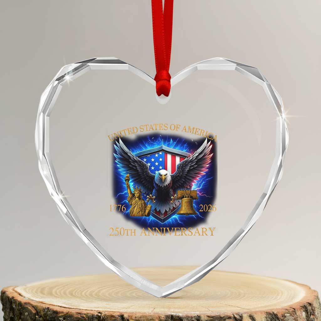 250 Years America Flag Heart Crystal Glass Ornament Eagle 250th Anniversary USA Patriotic 1776 2026 TS10 Transparent Glass 3'' Heart Print Your Wear