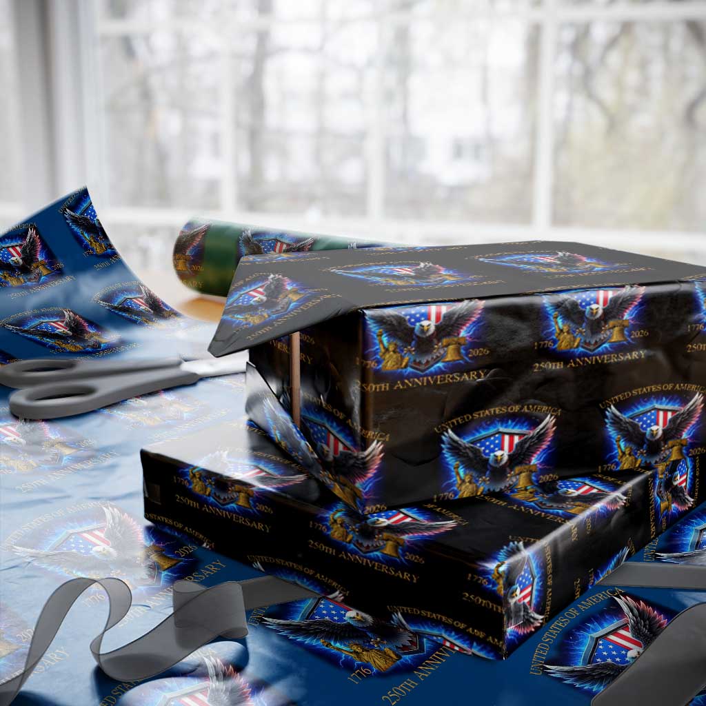 250 Years America Flag Wrapping Paper Roll Eagle 250th Anniversary USA Patriotic 1776 2026 TS10 Black Print Your Wear