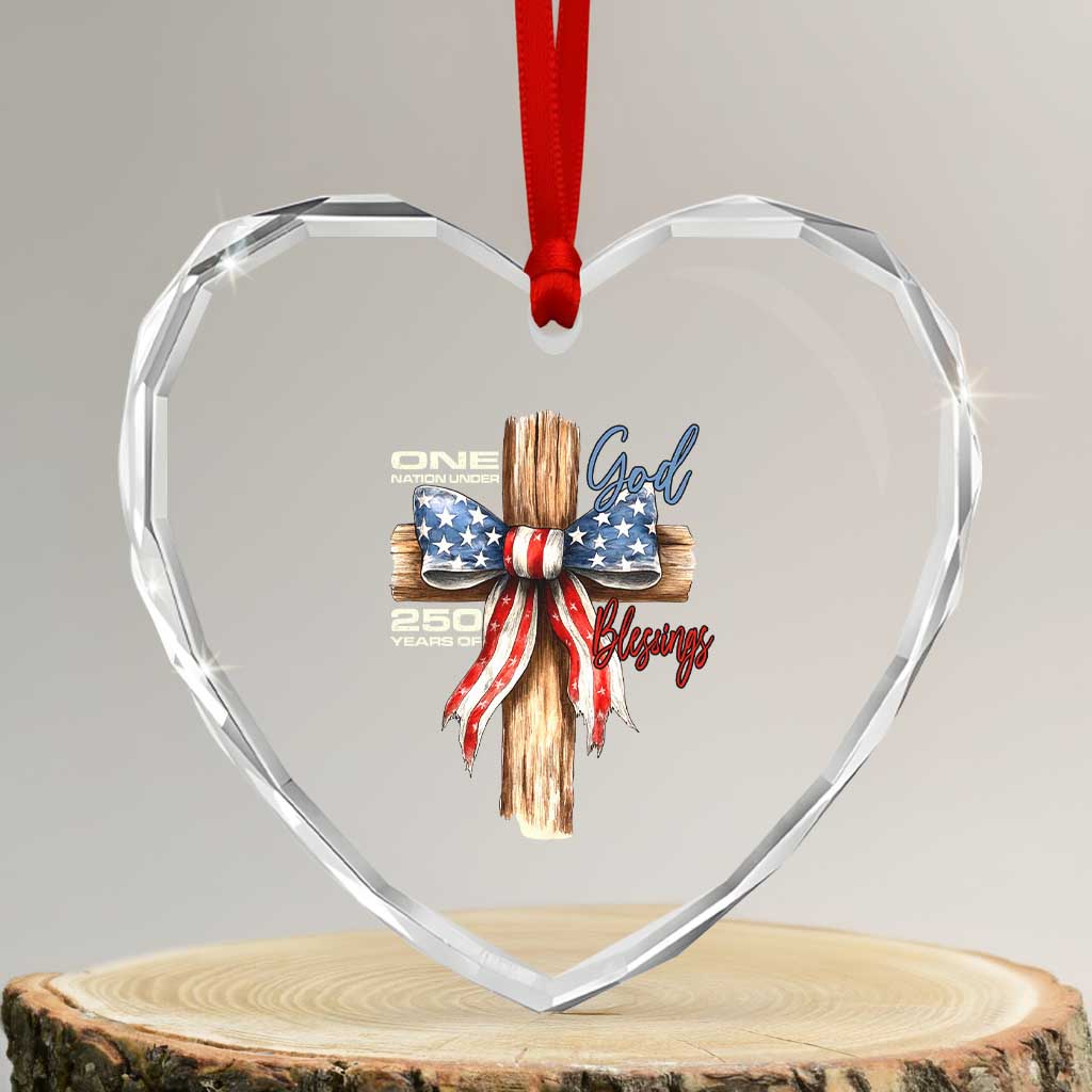 250 Years America Heart Crystal Glass Ornament Coquette Bow Cross American 4th Of July 250th Anniversary TS10 Transparent Glass 3'' Heart Print Your Wear