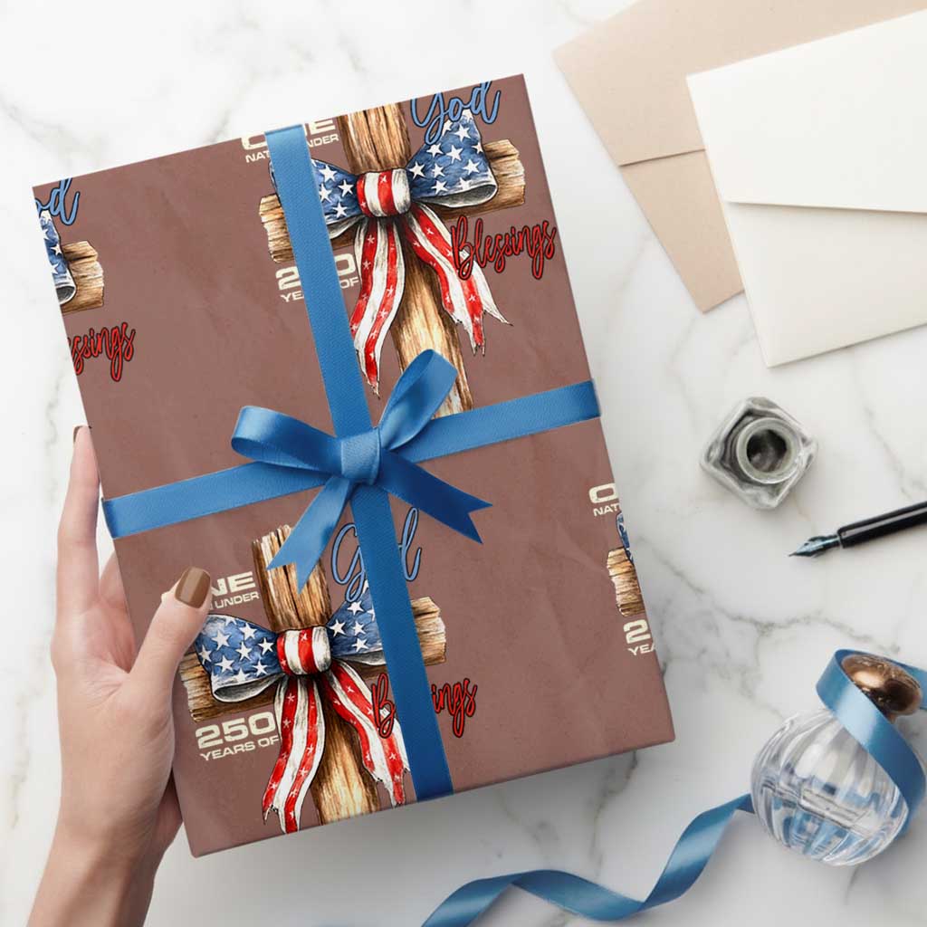 250 Years America Wrapping Paper Roll Coquette Bow Cross American 4th Of July 250th Anniversary TS10 Mocha Print Your Wear