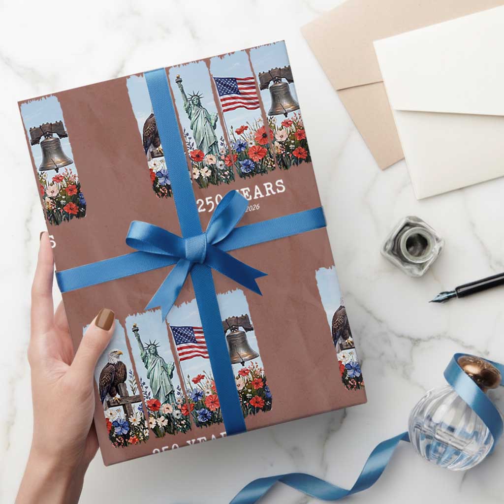250 Years American 1776 2026 Wrapping Paper Roll 250th 4th July Independence Day Eagle Statue of Liberty Flag