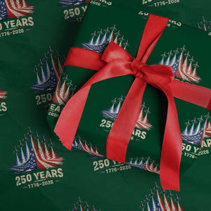 250 Years American 1776 2026 Wrapping Paper Roll USA 250th Anniversary 4th of July US Flag Jets TS11 Green Print Your Wear