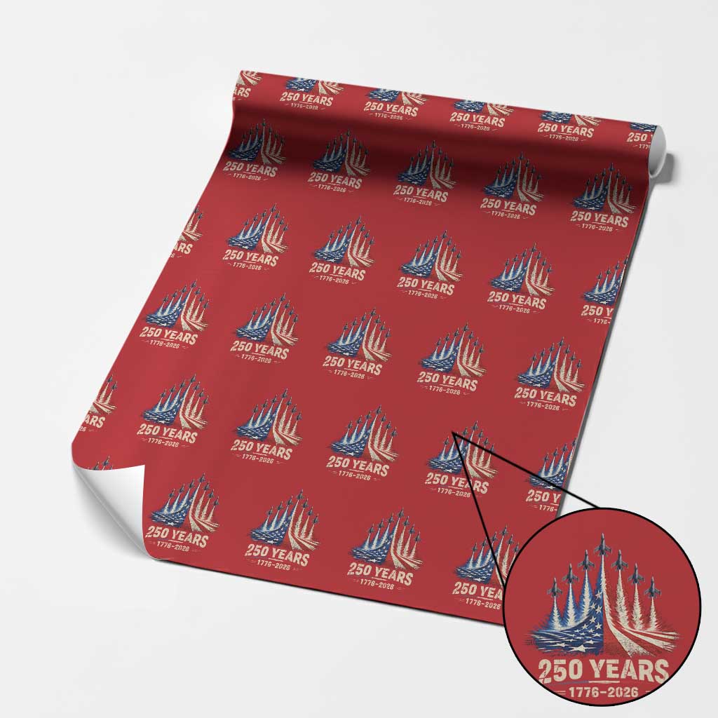 250 Years American 1776 2026 Wrapping Paper Roll USA 250th Anniversary 4th of July US Flag Jets TS11 Red Print Your Wear