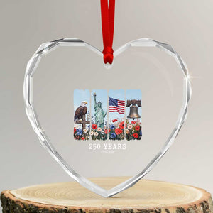 250 Years American 1776 2026 Heart Crystal Glass Ornament 250th 4th July Independence Day Eagle Statue of Liberty Flag