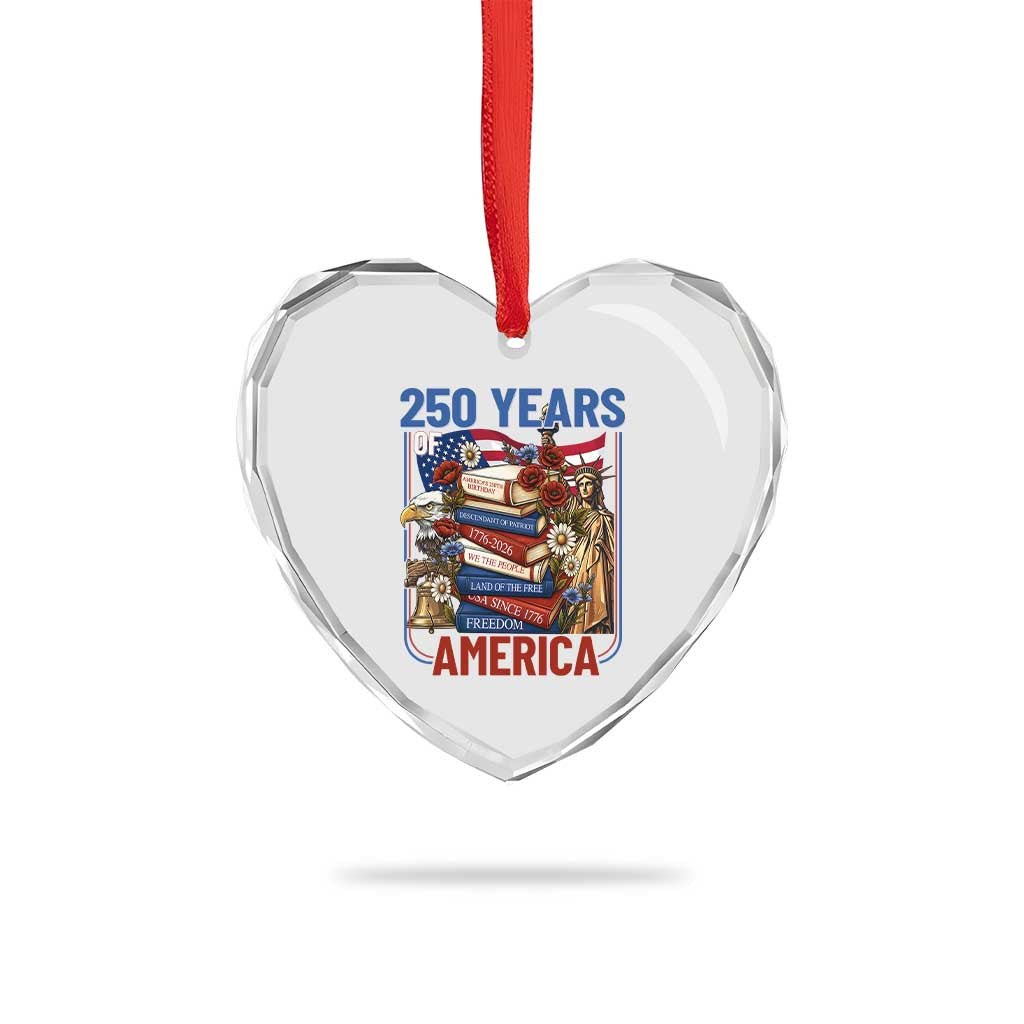 250 Years American Anniversary Heart Crystal Glass Ornament Patriotic Book Reader 4th of July TS14 Print Your Wear