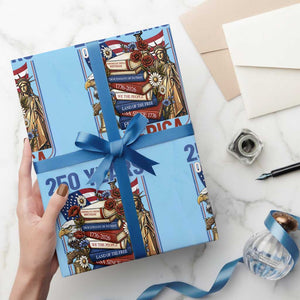 250 Years American Anniversary Wrapping Paper Roll Patriotic Book Reader 4th of July TS14 Light Blue Print Your Wear