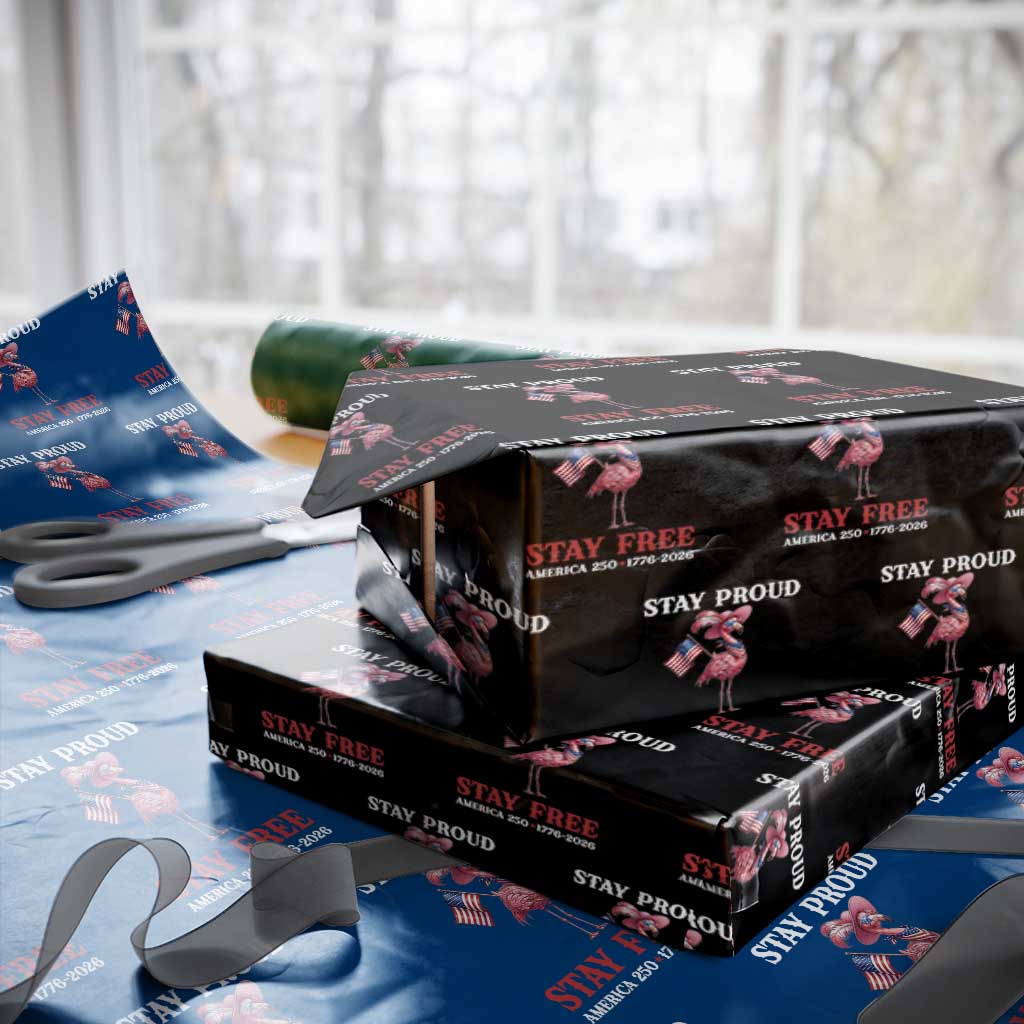 250 Years Anniversary Wrapping Paper Roll Flamingo 4Th Of July Patriotic USA Independence Flamerica
