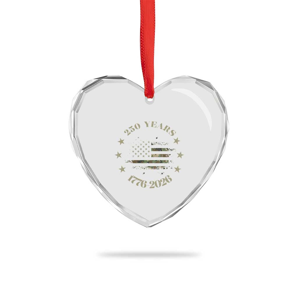 250 Years Anniversary Heart Crystal Glass Ornament Camo American Flag Independence Day