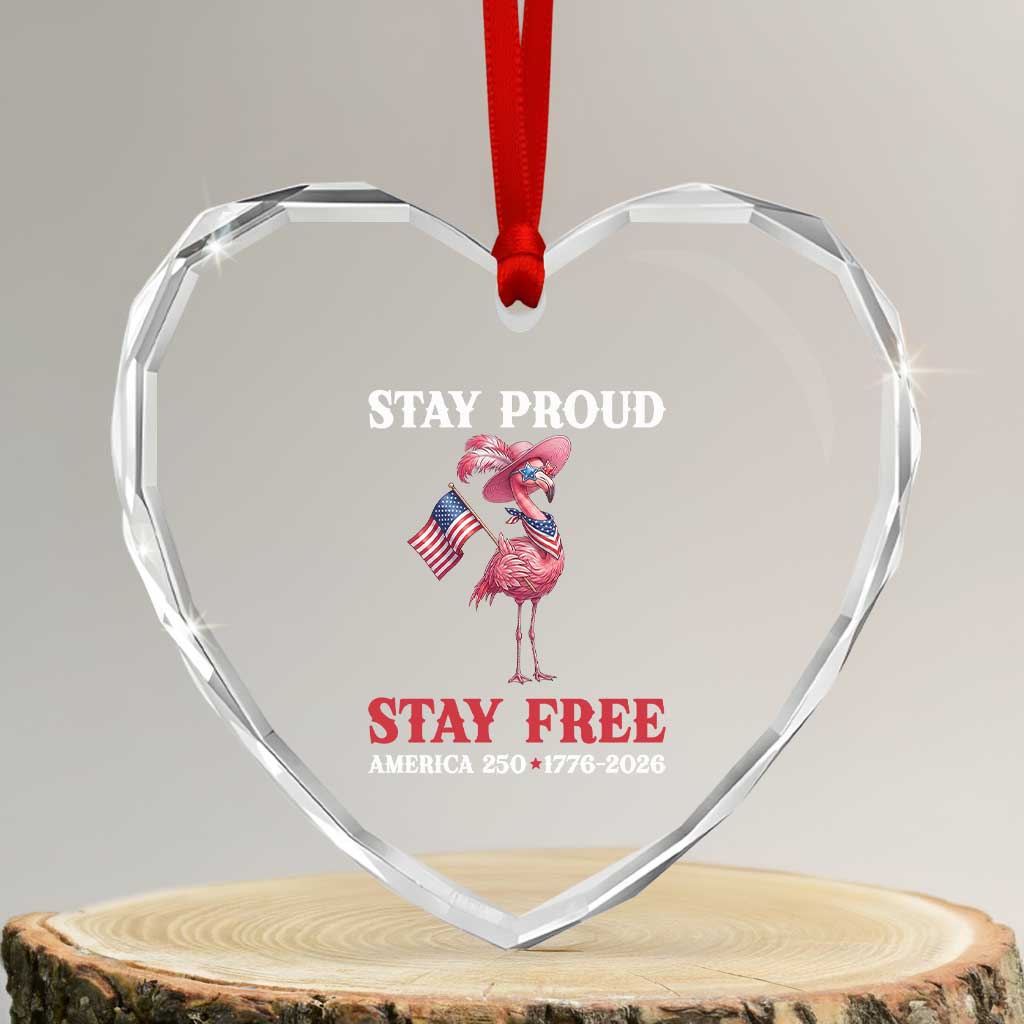250 Years Anniversary Heart Crystal Glass Ornament Flamingo 4Th Of July Patriotic USA Independence Flamerica