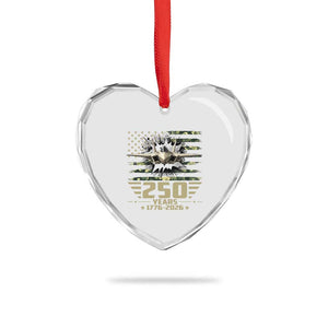 250 Years Anniversary Heart Crystal Glass Ornament Patriotic Jet Fighter US Flag Camo
